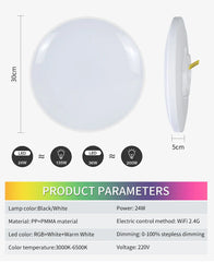 "Tuya Smart WiFi Ceiling Light – 24W RGB Circular Ambient Lamp, App Control, Alexa & Google Home Compatible for Bedroom & Home Decor"