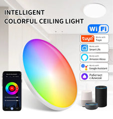 "Tuya Smart WiFi Ceiling Light – 24W RGB Circular Ambient Lamp, App Control, Alexa & Google Home Compatible for Bedroom & Home Decor"