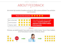 Feedback form with star rating system and customer service contact on a white background