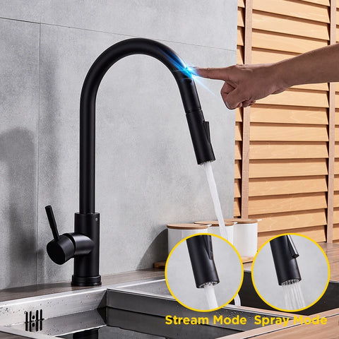 Pull-Out Sensor Black Kitchen Faucet Touch Control