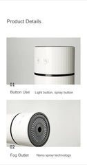 Product details of a white cylindrical device with button use