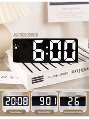 "Curved Mirror LED Alarm Clock with Temperature Display"
