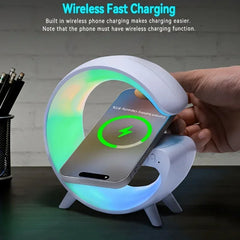 Wireless fast charging station with a phone on a desk