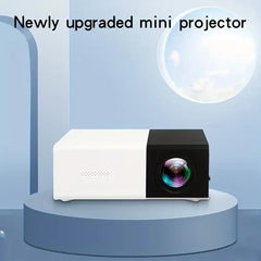 Mini projector on a round platform with a blue gradient background