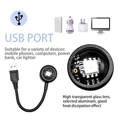 USB port adapter with components and text on a white background