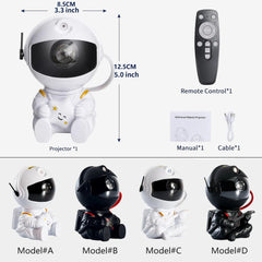 White robot with remote control, cable, and manual on a white background