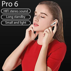 "Pro 6 TWS Bluetooth Earbuds – Wireless Noise-Cancelling Headphones with Mic, Compatible with iPhone & Android"