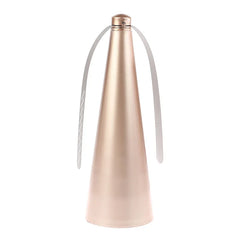 Rose gold water bottle with white straw on a white background