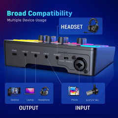 FIFINE AmpliGame SC3 Gaming Audio Mixer – 4-Channel RGB Interface with XLR Mic Input for Streaming, Podcast & Game Voice Control