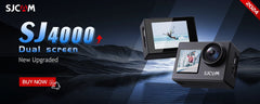 SJCAM SJ4000+ dual-screen action camera with mountainous landscape background