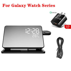 3-in-1 Wireless Charger for Samsung Galaxy Watch 6/5 Pro – Fast Charging Stand for Galaxy S24, S23, S22 with Alarm Clock