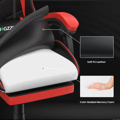 "Gaming Chair with Footrest – Ergonomic Design, Adjustable Height, Lumbar and Head Support, Reclining Backrest"
