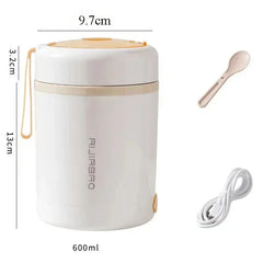 Portable 600ML USB Food Heater – Stainless Steel Electric Lunch Container for Travel, Work, Picnic