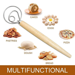 Stainless Steel Bread Dough Hand Mixer With Wooden Handle