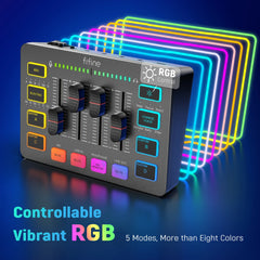 FIFINE AmpliGame SC3 Gaming Audio Mixer – 4-Channel RGB Interface with XLR Mic Input for Streaming, Podcast & Game Voice Control
