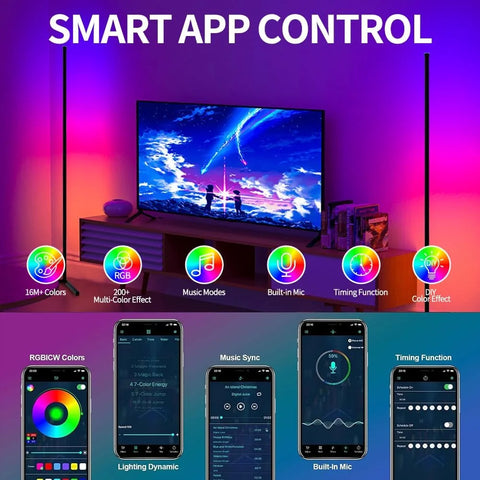 "Smart RGB Dream Color LED Floor Lamp – Dimmable Mood Light with App Control & Eye Protection for Living Room, Bedroom & Clubs"