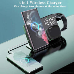 3-in-1 Wireless Charger for Samsung Galaxy Watch 6/5 Pro – Fast Charging Stand for Galaxy S24, S23, S22 with Alarm Clock