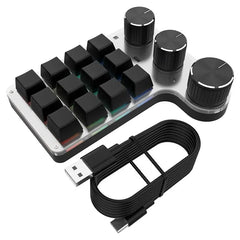 Bluetooth RGB Macro Keyboard – 3 Knobs, 12 Keys, Programmable Mechanical Hotswap Keypad