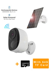 A 2K resolution wireless outdoor security camera with spotlight, battery powered, and waterproof features advertised by HEIYOUCAM.