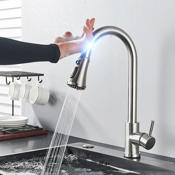 Pull-Out Sensor Black Kitchen Faucet Touch Control