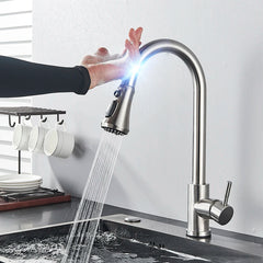 Pull-Out Sensor Black Kitchen Faucet Touch Control
