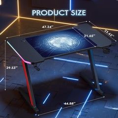 Z-Shaped Gaming Desk with Carbon Fiber Surface & Accessories