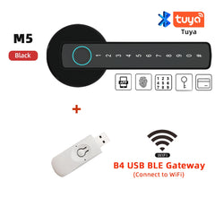 Smart lock system with Tuya logo and USB BLE gateway on a white background
