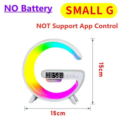 Colorful LED night light with dimensions and text indicating battery status and app control support.