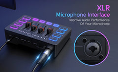 FIFINE AmpliGame SC3 Gaming Audio Mixer – 4-Channel RGB Interface with XLR Mic Input for Streaming, Podcast & Game Voice Control