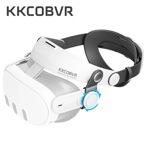 White VR headset with black strap and KKCOBVR branding on a white background