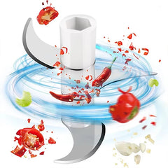 Spinning kitchen tool with red peppers and garlic on a white background