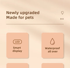 Product features highlighted with 'Smart display' and 'Waterproof all over' on a beige background.