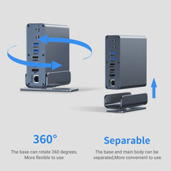 "15-in-1 USB-C Docking Station – Vertical 4K HD Hub with Triple Monitor Support, 1000Mbps RJ45, USB 3.0/2.0, PD 3.0, SD/TF, 3.5mm Audio for MacBook Pro"