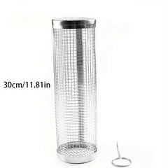 Metal mesh cylinder with a silver rim on a white background