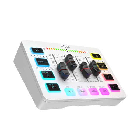 FIFINE AmpliGame SC3 Gaming Audio Mixer – 4-Channel RGB Interface with XLR Mic Input for Streaming, Podcast & Game Voice Control