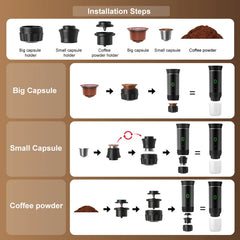 Portable 3-in-1 Electric Espresso Machine – Wireless Coffee Maker for Capsule or Ground