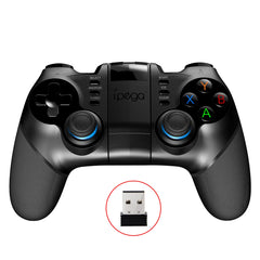 Black gaming controller with USB receiver on a white background