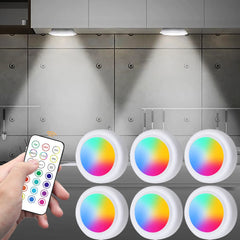 "LED Under Cabinet Light with Remote Control – Wireless RGB Color-Changing Night Light for Kitchen, Bedroom, Closet, and Counter"