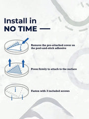 Instructions for installing a product with peel-and-stick adhesive and screws.
