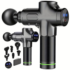 Massage gun with attachments on a white background