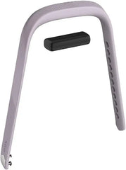 Gray metal bar with a black component on a white background