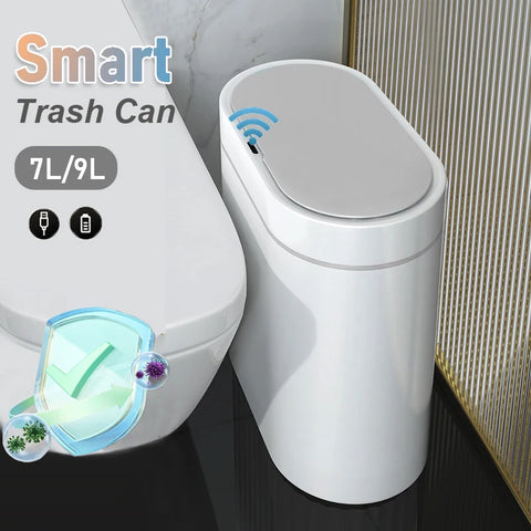 "Smart Sensor Trash Can – 7L/9L Narrow Automatic Waste Bin, Waterproof for Bathroom, Toilet, Kitchen, and Office Use"