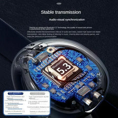 Close-up of a Bluetooth 5.3 chip inside an electronic device with text about stable transmission.