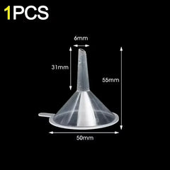 Clear plastic funnel with measurements on a black background