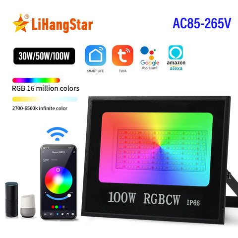"Outdoor Smart RGBCW Floodlight – 16 Million Colors, Adjustable Color Temperature, Wi-Fi & Wireless Control for Patio Lighting"