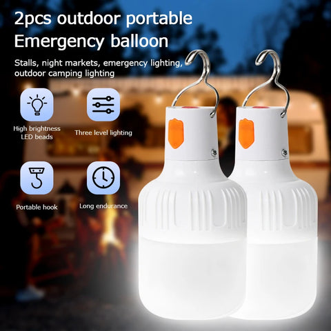 "2pcs Rechargeable LED Emergency Lights – Portable Indoor/Outdoor Flashing Lights for Barbecue, Tent, Camping with Battery"