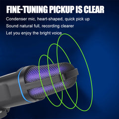 Microphone with text about fine-tuning pickup on a blue background