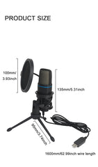 Measurement chart of a microphone with dimensions labeled on a white background