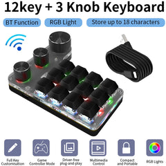 Bluetooth RGB Macro Keyboard – 3 Knobs, 12 Keys, Programmable Mechanical Hotswap Keypad