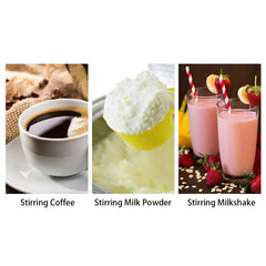 Three images showing different beverages with text labels below each.